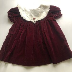 Vintage Burgundy Velvet Dress with Lace Collar